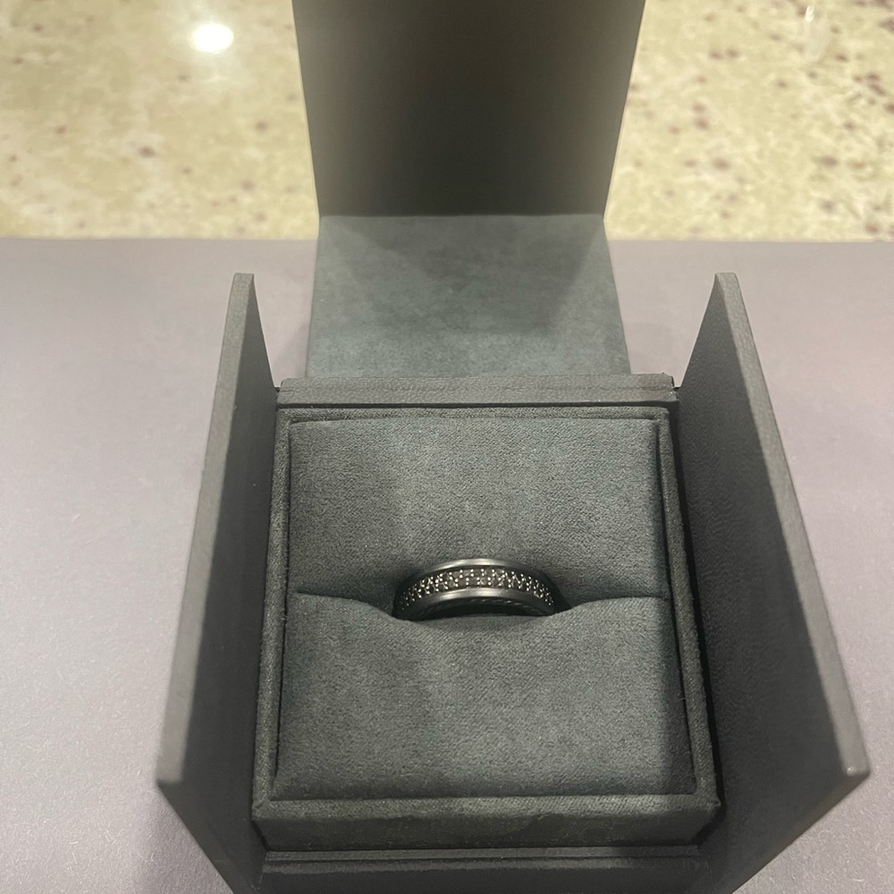 David Yurman Streamline Two Row Band In Black Titanium Black Diamonds Sz 13.